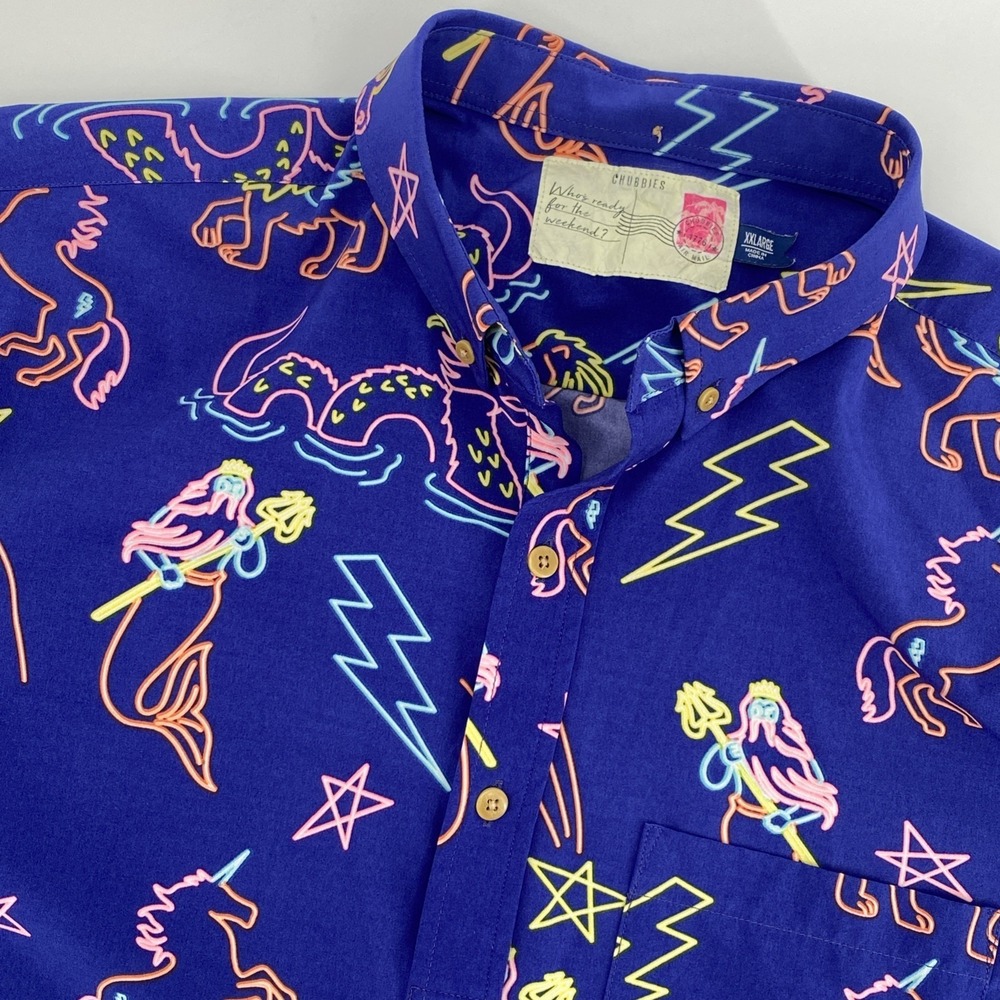 CHUBBIES Popover shirt Mens XXL The Neon Lights Mythical Creatures Rare print